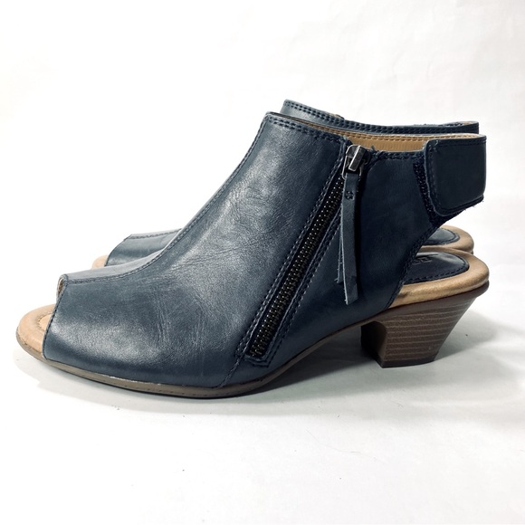 Earth Shoes - Earth Kristy Admiral Blue Leather Heel Zipper Velcro Sandals 7.5 B
